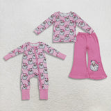 Matching girls Christmas Santa pink stripe long sleeves clothing