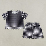 Matching Baby girls team short sleeve scalloped shorts outfits