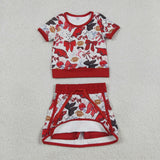 GSD3696 girls team pig rugby short sleeve skirt outfits yoga