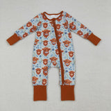 LR1787 baby girls cow long sleeves zipper romper
