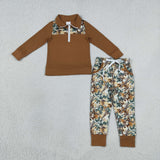 BLP1447 boys branch leaf long sleeve pant zipper outfits