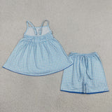 GSSO3418 girls blue checkered slip shorts outfits