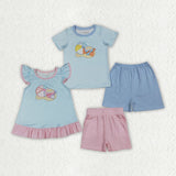 Matching Baby girls boys beach short sleeve  shorts outfits embroidery