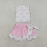 Matching Baby girls sleeveless bow shorts button skirt outfits yoga