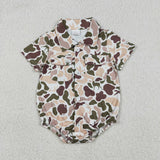 Matching Baby boys camo button long sleeve romper