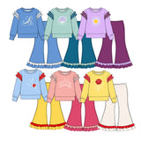 10.22 Pre-order girls princess ruffle  long sleeve bell pants outfits COTTON