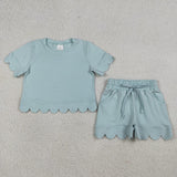 Matching Baby girls solid short sleeve scalloped shorts outfits