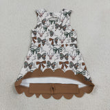 GSD4008 girls deer camo bow sleeveless scalloped dress yoga