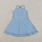 S0713 Baby girls solid blue swimsuit