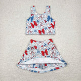 Matching Baby girls July Fourth bow sleeveless bow dress yoga