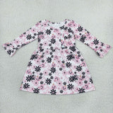 GLD1637 girls Halloween black pink flower button long sleeve dress