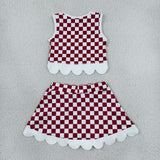 GSD4286 girls pig red checkered sleeveless skirt bow outfits yoga