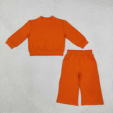 GLP3414 Girls solid orange long sleeve pant outfits cotton