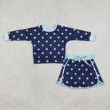 GLD1762 Dots Navy Long Sleeves Girls Skorts outfits