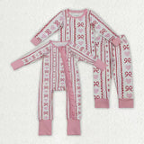 Matching Baby girls love bow pink romper pajamas
