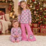 Matching girls Christmas Santa pink stripe long sleeves clothing
