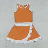 GSD4033 baby girls orange sleeveless scalloped skirt Outfits yoga