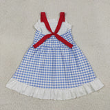 GSD3843 girls blue checkered red slip dress