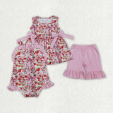 Matching Baby girls strawberry bow romper outfits