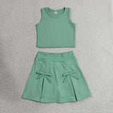GSD3760 baby girls solid green sleeveless skirt Outfits yoga