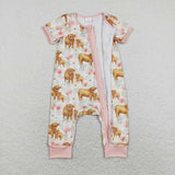 SR0940-- flower cow short sleeve girls romper