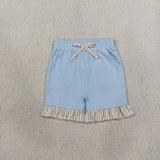 GLS0216 baby girls blue long sleeve ruffle shorts outfits cotton