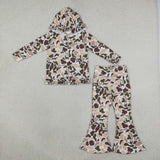 GLP3079 baby girls camo long sleeves ruffle hooded bell pant outfits