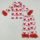 Matching winter Christmas bow clothing  adult kids furry pajamas