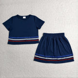 GSD3811 girl 4th of July navy stripe skirt outfits