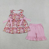Matching Baby girls strawberry bow romper outfits