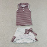 GSD3662 girls button red stripe sleeveless skirt outfits yoga