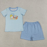 Matching Baby girls boys beach short sleeve  shorts outfits embroidery