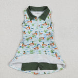 GSD1835 baby Girls sleeveless yoga green duck zipper Dress