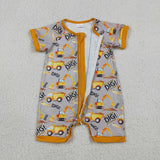 SR0844 baby boys DIG tractor short sleeve zipper romper