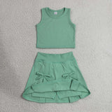 GSD3760 baby girls solid green sleeveless skirt Outfits yoga