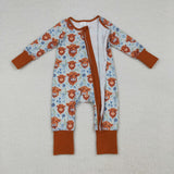 LR1787 baby girls cow long sleeves zipper romper