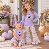 Matching girls Halloween pumpkin purple long sleeve ruffle clothing embroidery