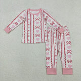 Matching Baby girls love bow pink romper pajamas
