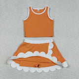 GSD4033 baby girls orange sleeveless scalloped skirt Outfits yoga