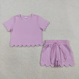 Matching Baby girls solid short sleeve scalloped shorts outfits