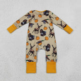 LR3251 baby boys fall pumpkin turkey zipper romper