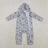 Matching Baby boys camo zipper hooded romper long sleeve