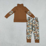BLP1447 boys branch leaf long sleeve pant zipper outfits