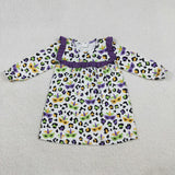 Matching Girls Mardi Gras leopard long sleeve dress outfits