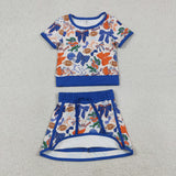 GSD3698 girls team Crocodile rugby short sleeve skirt outfits yoga