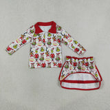 GLD1608 Girls Christmas cartoon zipper red long sleeve skirt  Outfits