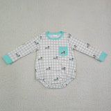 Matching Baby boys pocket long sleeve romper embroidery