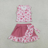 Matching Baby girls sleeveless bow shorts button skirt outfits yoga