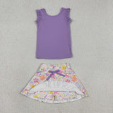 GSD3771 baby girls purple floral sleeveless Fish scales skirt Outfits yoga