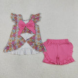 Matching Baby girls colorful flower flying sleeve romper outfits
